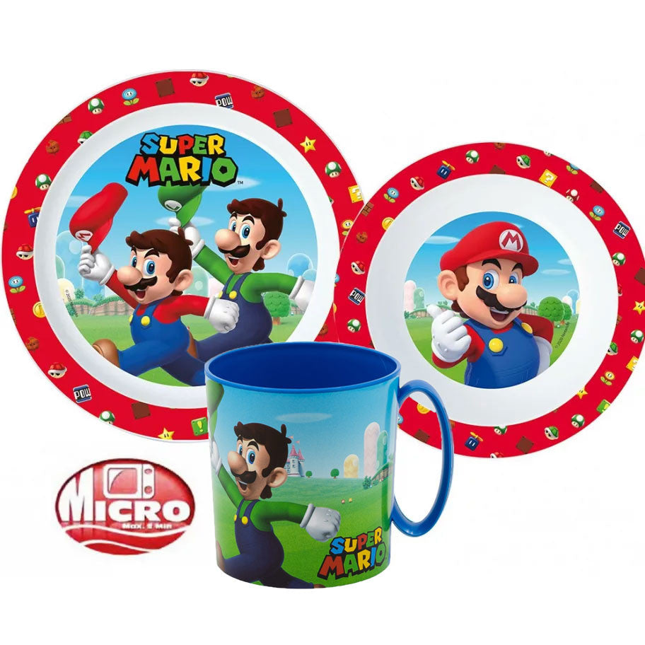 Super Mario galda piederumu komplekts, mikroplastmasas komplekts ar 350 ml krūzi