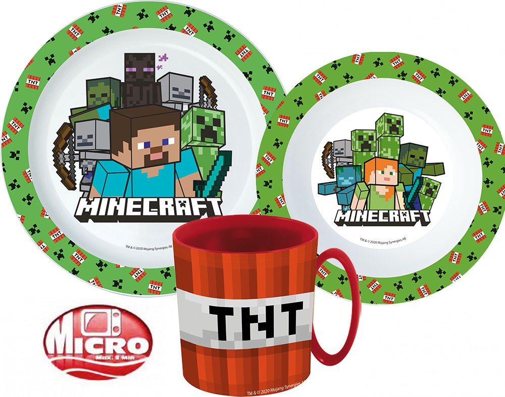 Minecraft trauku komplekts, mikroplastmasas komplekts ar krūzi 350 ml