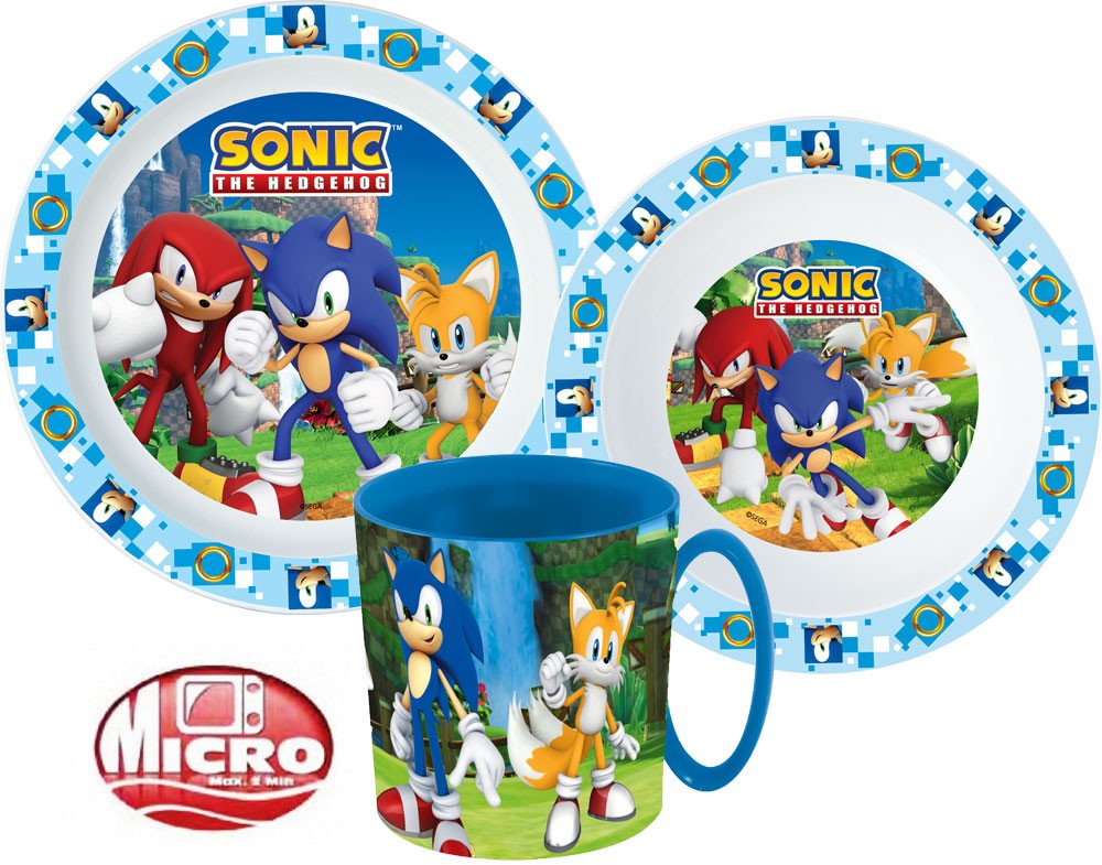 Sonic the Hedgehog vakariņu komplekts, mikroplastmasas komplekts ar 350 ml krūzi
