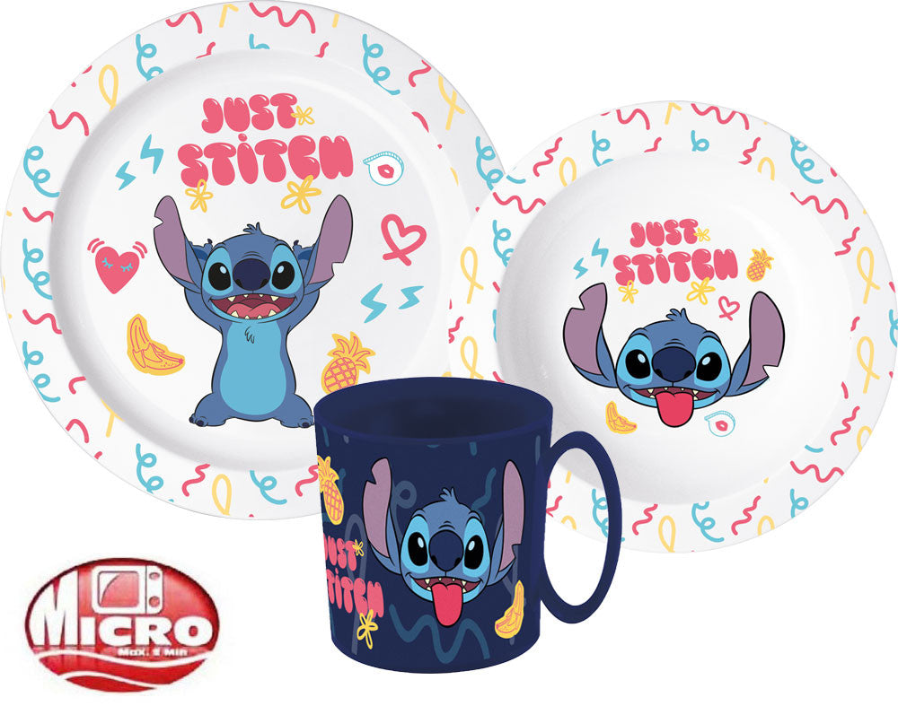 Disney Lilo un Stitch Disney Lilo un Stitch Palms vakariņu komplekts, mikroplastmasas komplekts ar 350 ml krūzi
