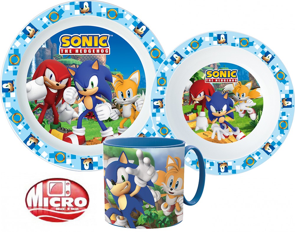 Sonic the Hedgehog vakariņu komplekts, mikroplastmasas komplekts ar krūzi 265 ml