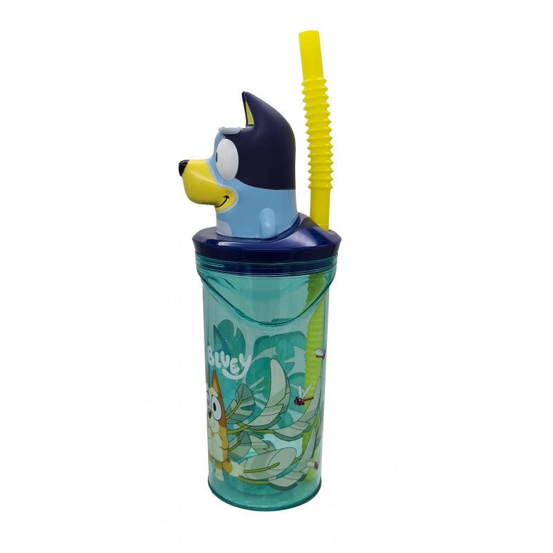 Bluey Splash 3D plastmasas krūzīte ar salmiņu, 360 ml