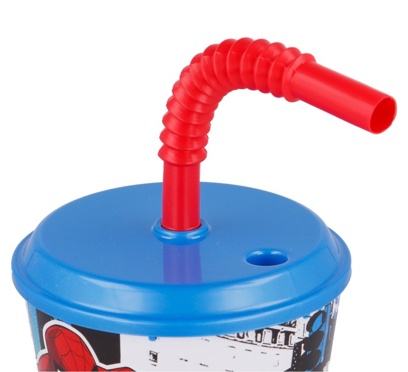 Zirnekļcilvēka ielas salmiņu krūze, plastmasas 430 ml