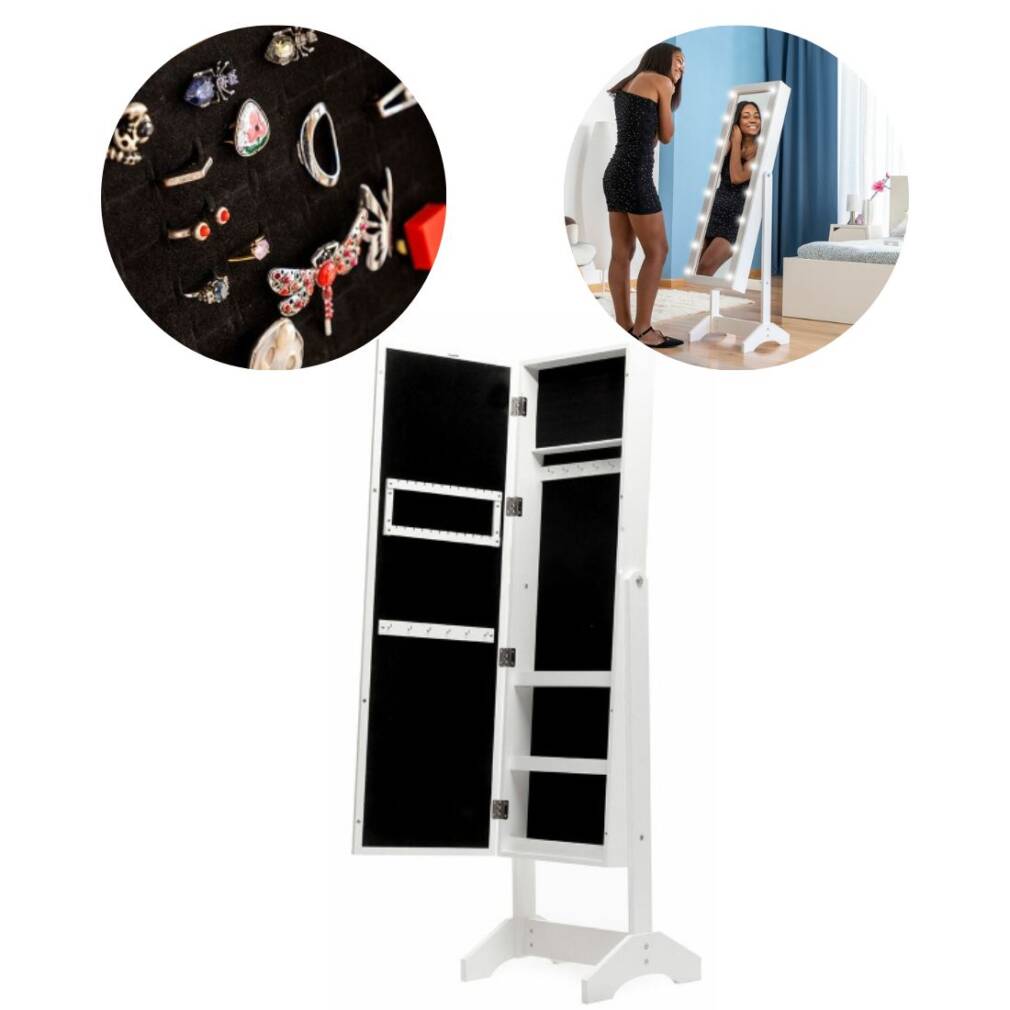 Stāvošs juvelierizstrādājumu spogulis ar LED gaismām