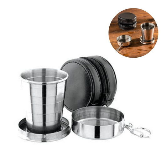 Saliekama glāzīte ar maciņu tūrismam nerūsējošā tērauda