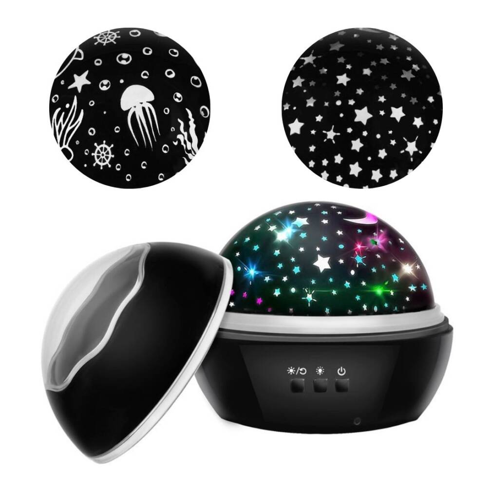 Nakts lampa ar projektoru - melna