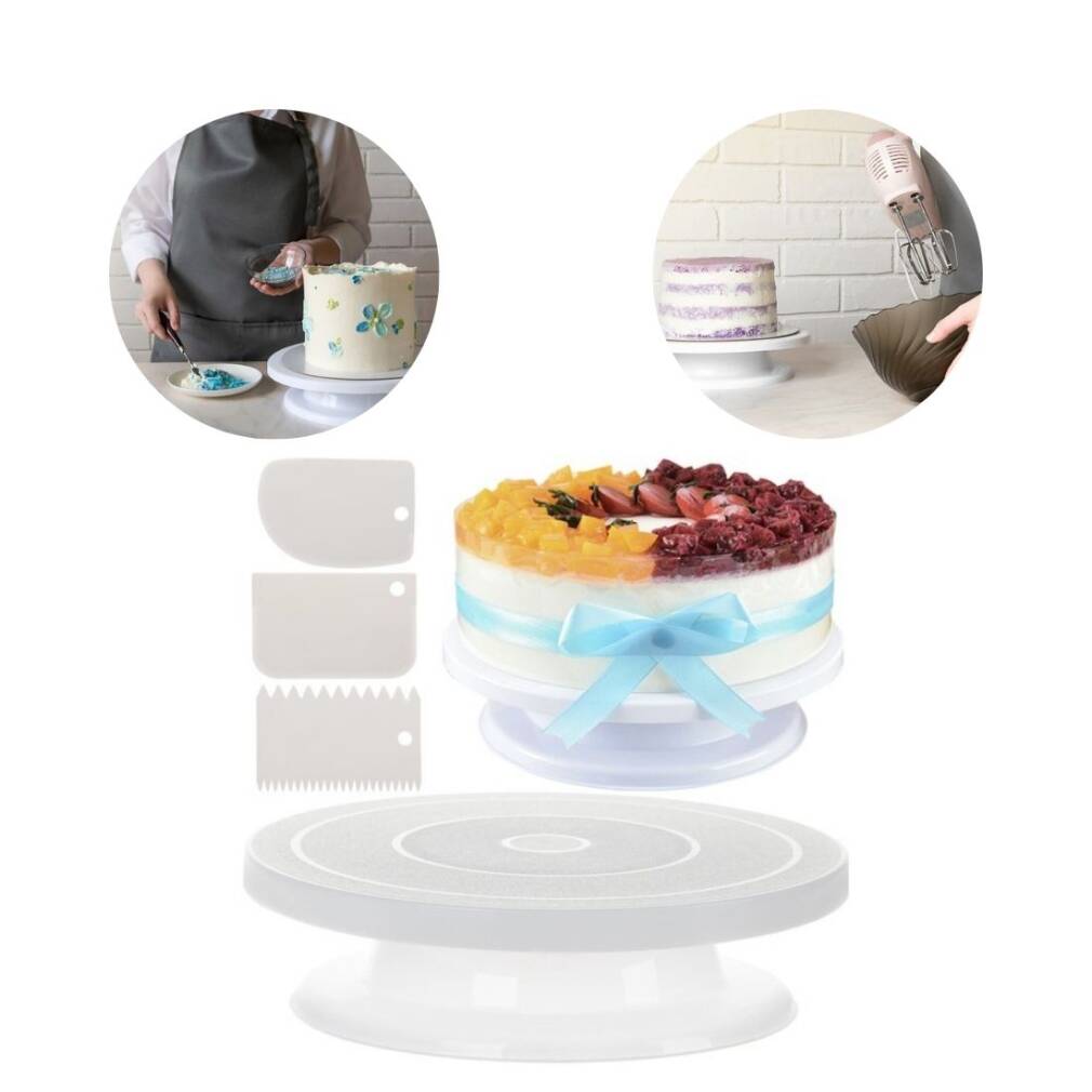 Rotējošs šķīvis + 3 lāpstiņas kūkas dekorēšanai