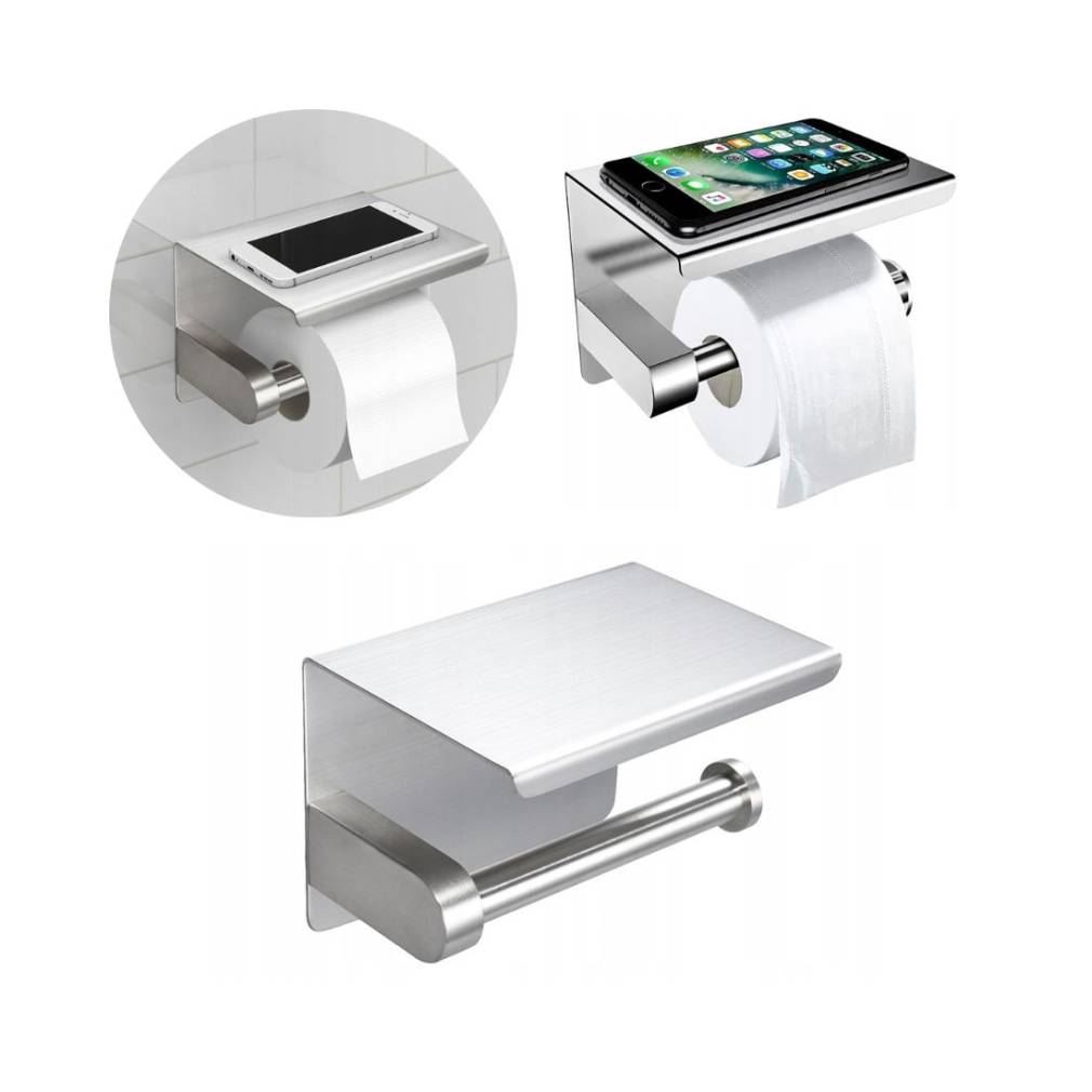 Tualetes papīra turētājs ar tālruņa plauktu