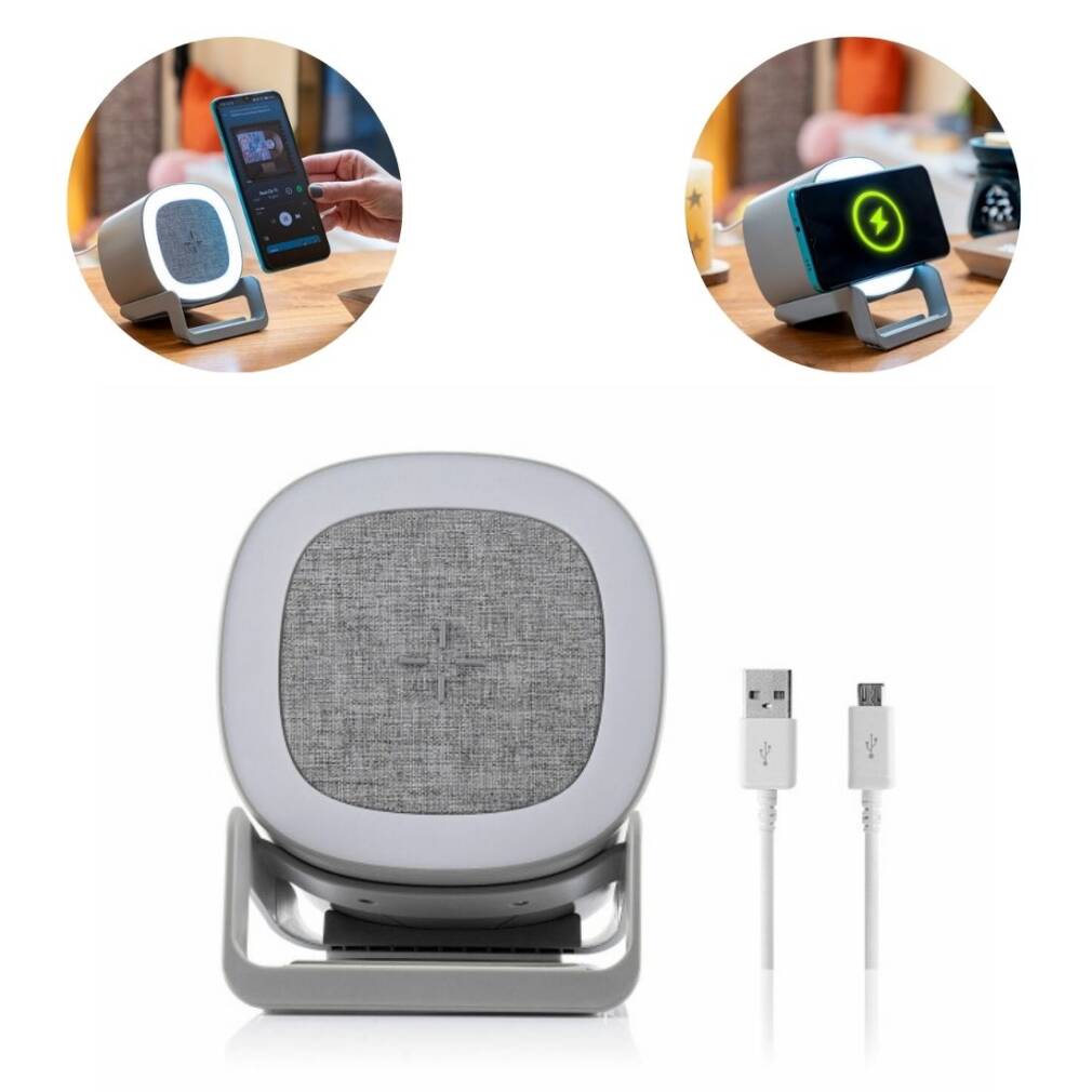 Bezvadu skaļrunis-lādētājs ar LED