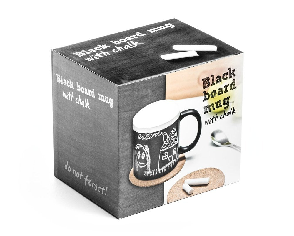 Krūze ar melno tāfeli un krītu, apzīmējama