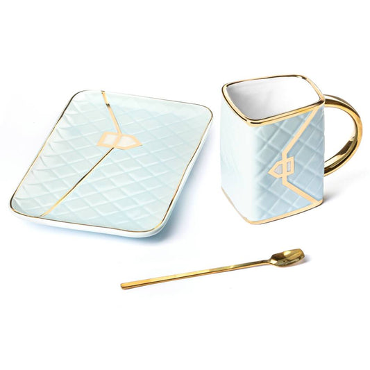 Krūzes komplekts ar karoti un apakštasīti - keramikas somiņa