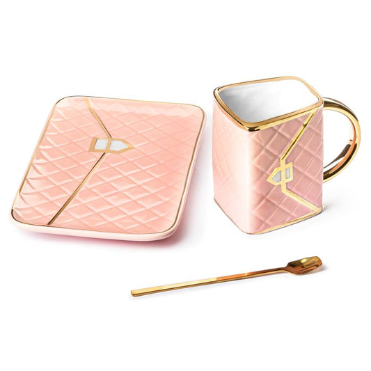 Krūzes komplekts ar karoti un apakštasīti - keramikas somiņa