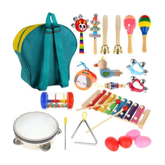 Koka mūzikas instrumenti mugursomā