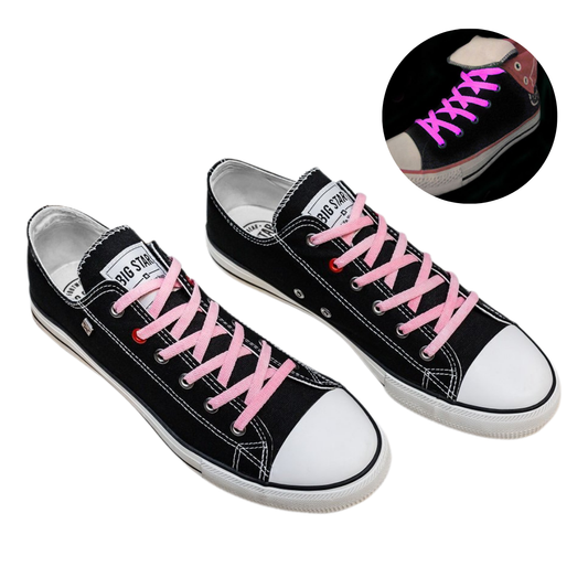 Tumsā spīdošas apavu šņores, 1 pāris, rozā krāsā.