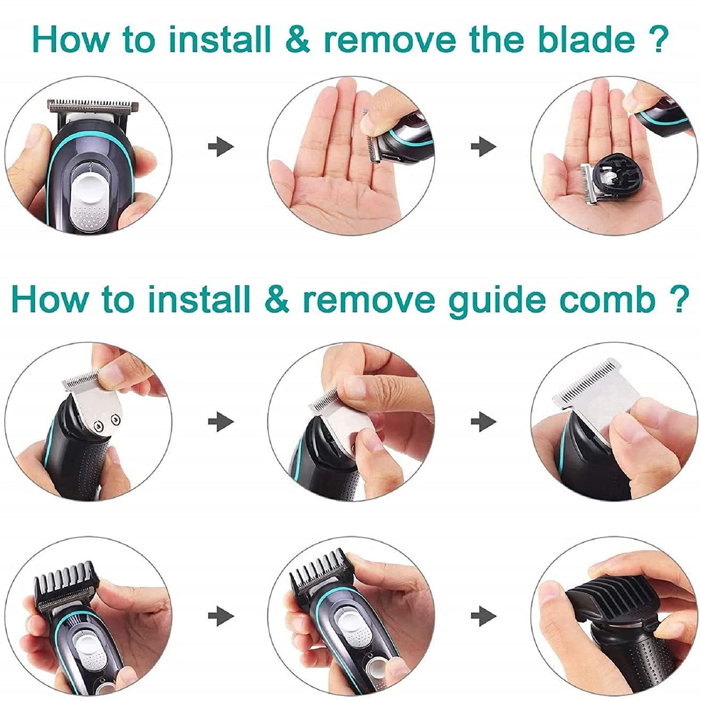 Matu un bārdas griežamā mašīnīte trimmeris ar 4 uzgaļiem un akumulatoru