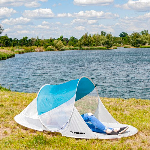 Pludmales telts 220x120x90cm - tirkīzzila - pelēka