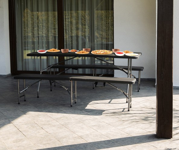 Saliekams dārza galds 180 cm + 2 soliņi - melns