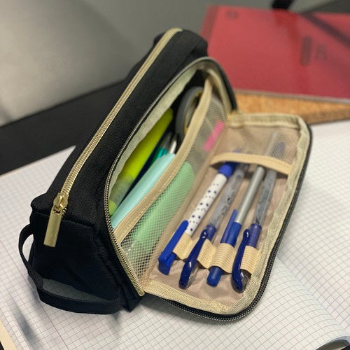 Dubultais izvelkamais zīmuļu maciņš - melns Maaleo