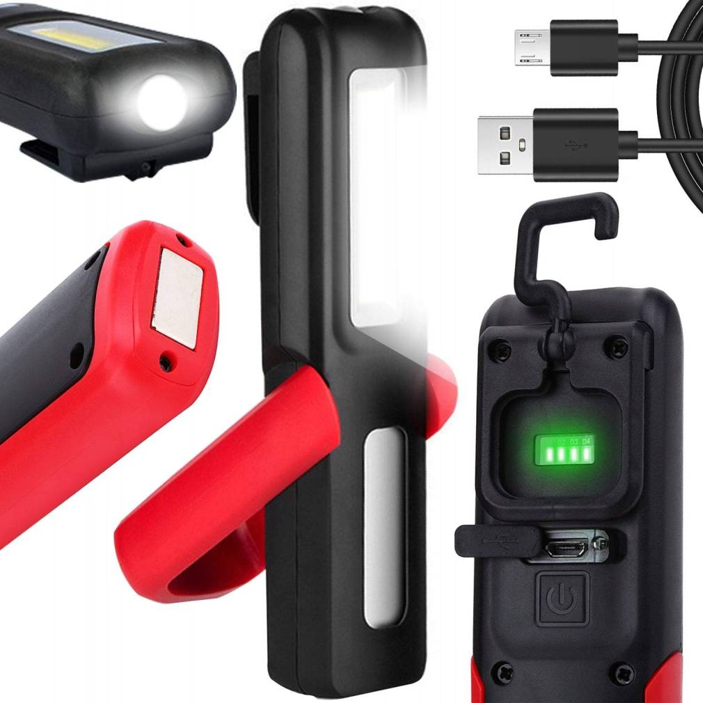 Darbnīcas LED lampa ar āķi un USB uzlādi