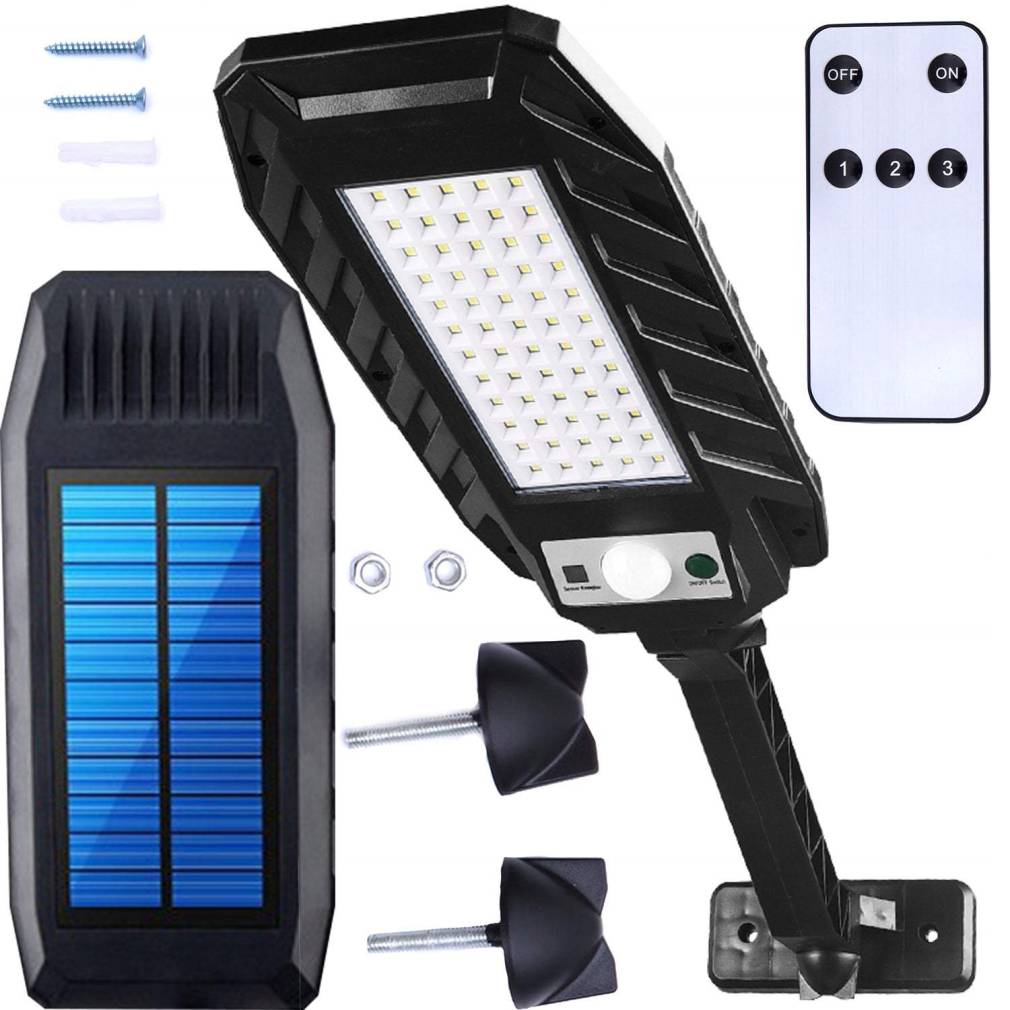 Āra, ielas lampa ar saules paneli un tālvadības pulti 60 LED