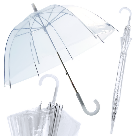 Liels caurspīdīgs lietussargs