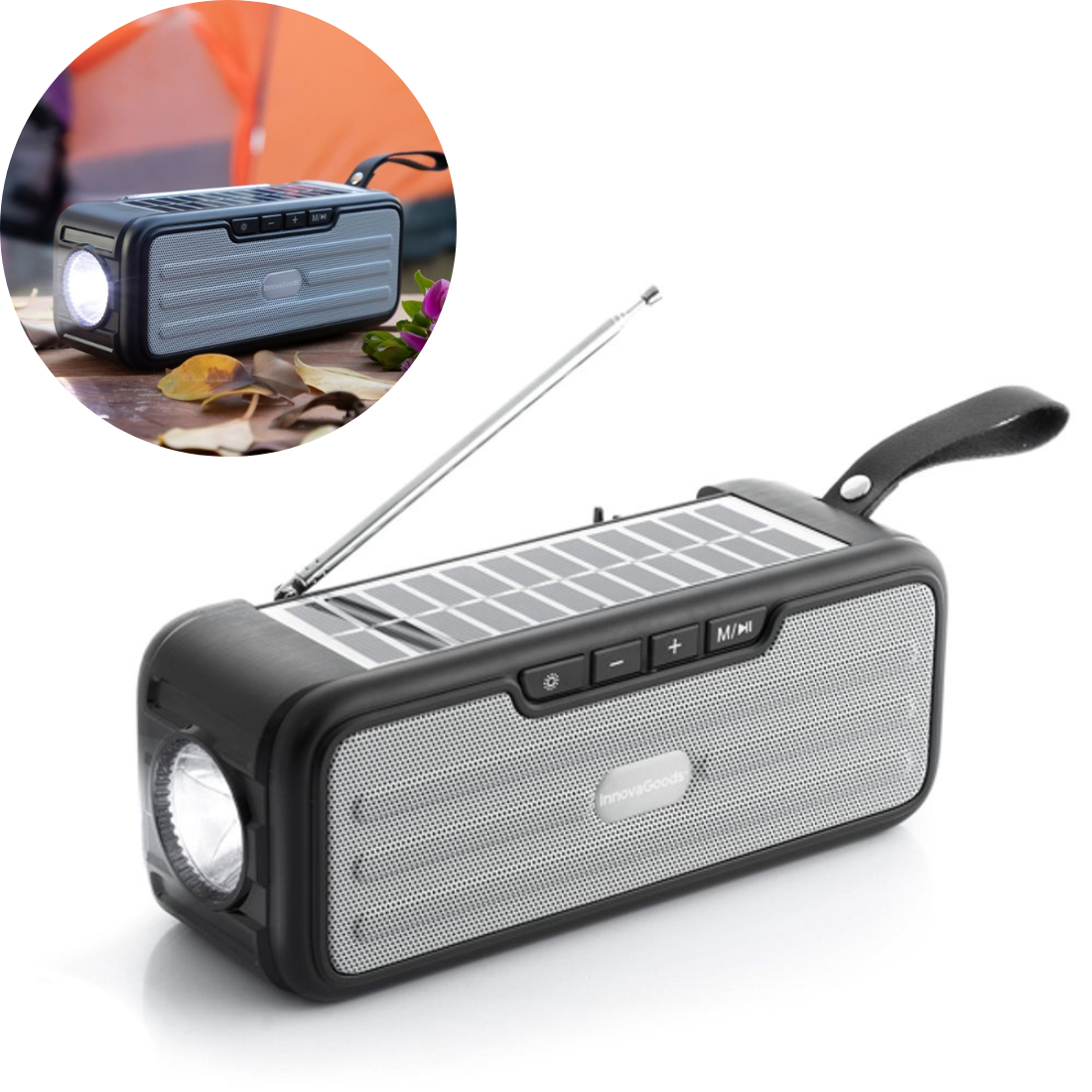 Bezvadu skaļrunis Bluetooth ar saules paneli un lukturi