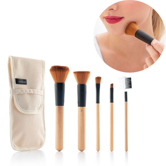 Kosmētikas otu komplekts koka (5 gabali) ar maciņu glabāšanai