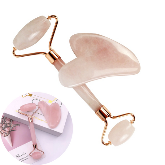 Nefrīta rullītis, jade roller ar gua sha rozā kvarcs, sejas masieris