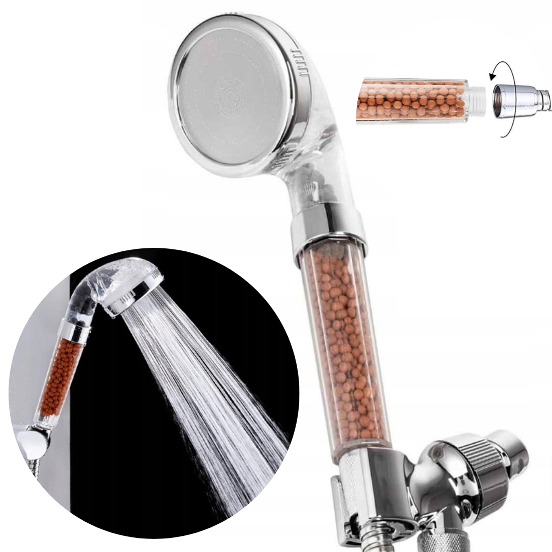 Dušas galva klausule ūdens jonizēšanai un taupīšanai.