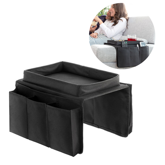 Dīvāna roktura plauktiņš organizators ar kabatām pultīm un telefoniem, krūzes turētājs