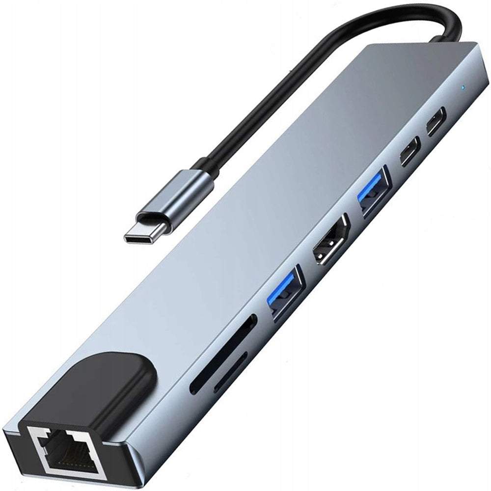 USB type-C adapteris, sadalītājs 9in1 (3x USB 3.0, HDMI, Type-C, SD, Ethernet)