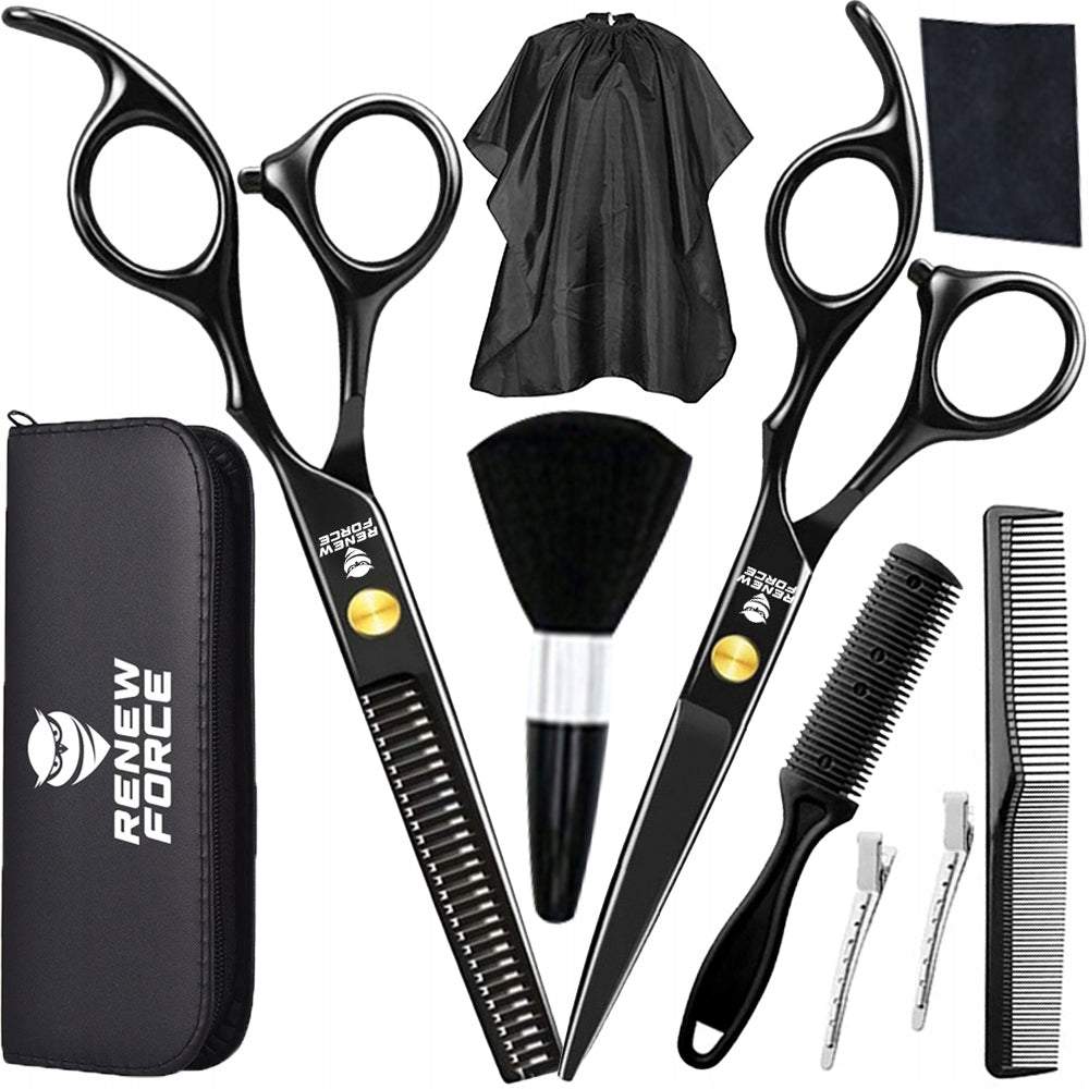 Matu griešanas komplekts (frizieru šķēres, ķemmes, priekšauts)