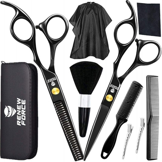 Matu griešanas komplekts (frizieru šķēres, ķemmes, priekšauts)