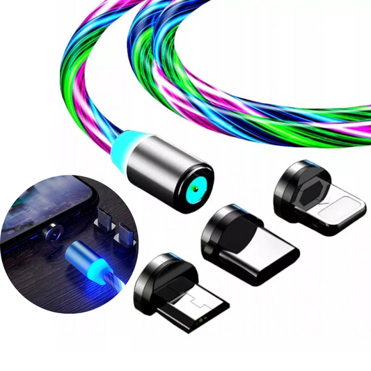 Lādētājs - spīdīgs vads ar magnētiskiem uzgaļiem (Micro USB, type-C, iPhone lightning)