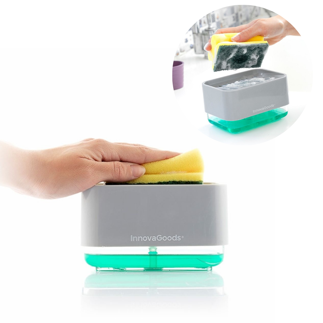 Ziepju dozators virtuves švammēm, turētājs 2in1