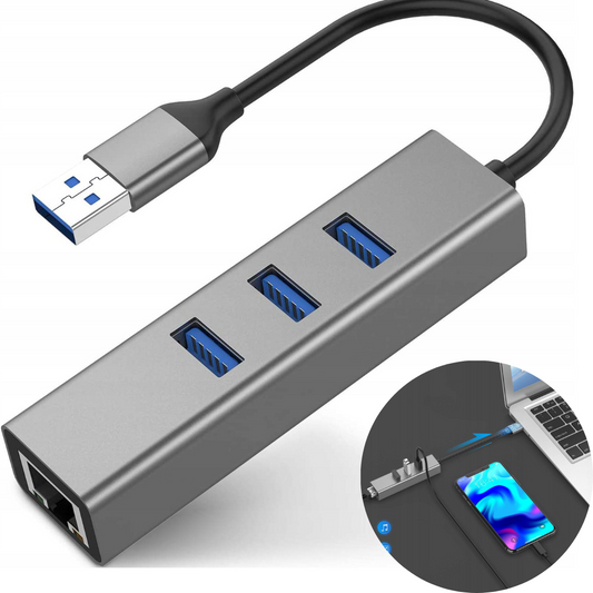 USB adapteris, sadalītājs 3x USB 3.0, RJ45 LAN