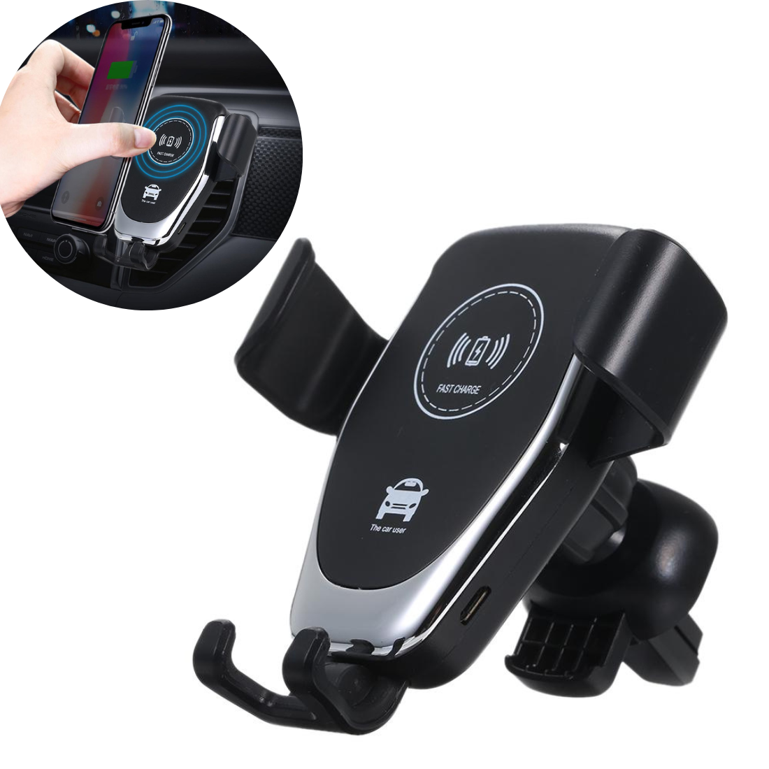 Automašīnas tālruņa turētājs ar iebūvētu induktīvo lādētāju ātra uzlāde QI