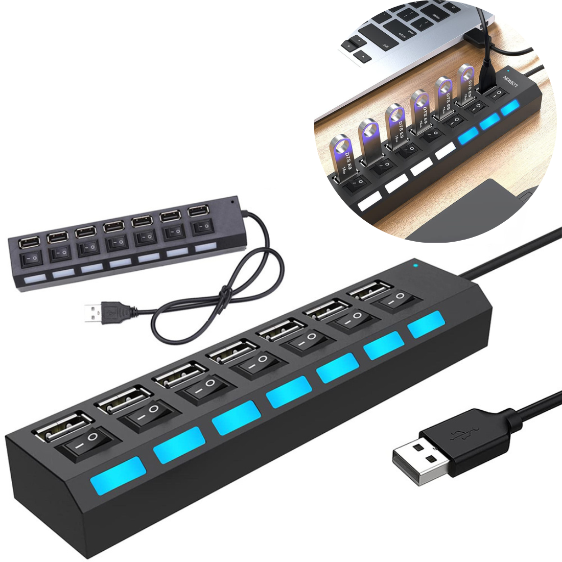 USB pagarinātājs 7X USB 2.0