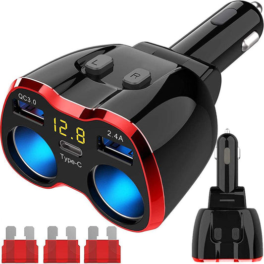 Auto sadalītājs USB porti lādēšanai ar drošīnātājiem