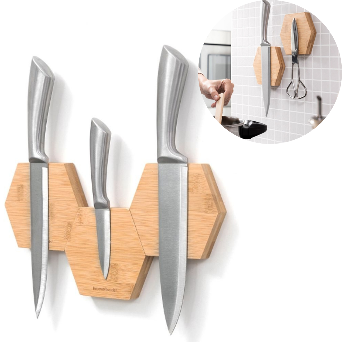 Nažu Turētājs Magnētisks Bambusa Pašlīpošs, 3 gabali, Līmējami