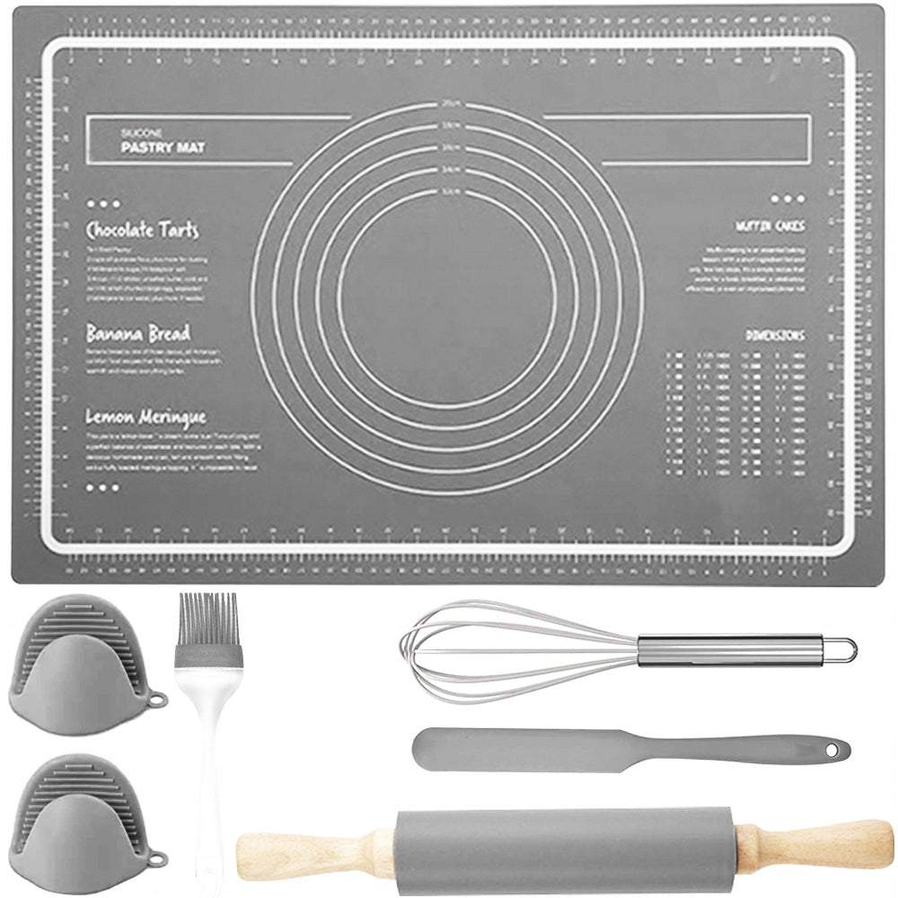 Virtuves galda komplekts gatavošanai – silikona paklājs mīklai, picai, mīklas rullis, nazis