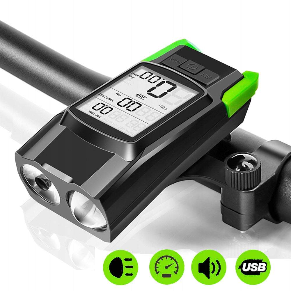 Velosipēda dators ar lukturi + aizmugurējais lukturis