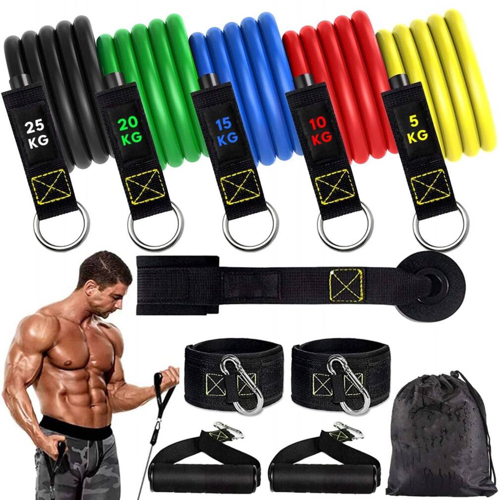 Pretestības gumiju komplekts treniņiem ar rokturiem, 5gab