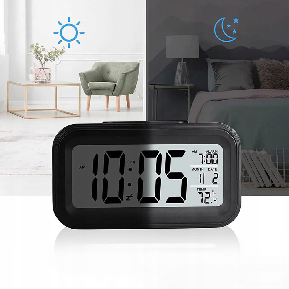 Elektroniskais modinātājs ar fona apgaismojumu