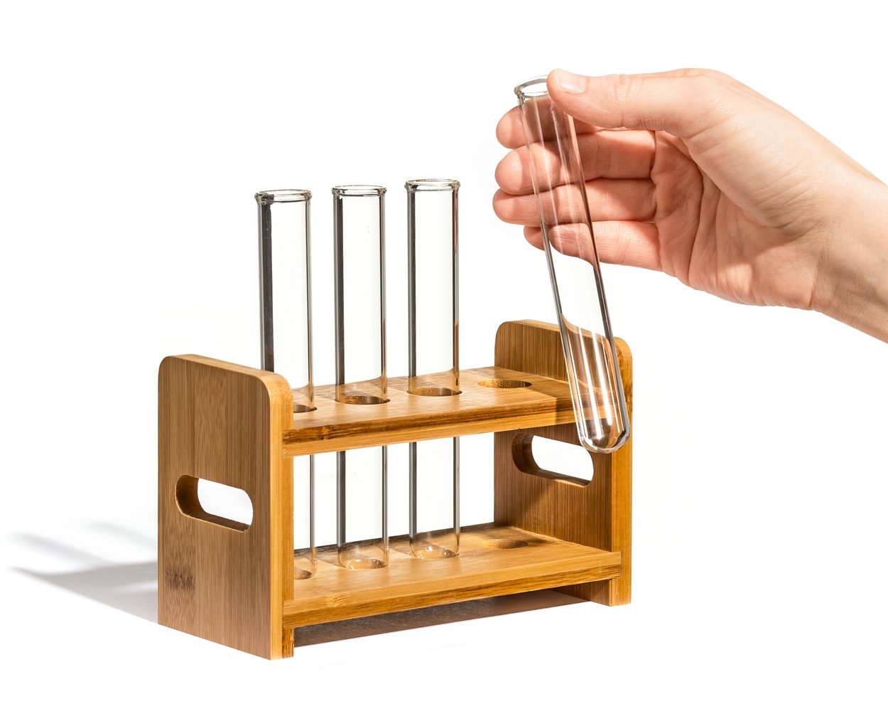 Stikla cauruļu komplekts ballītēm 4 gab. ar koka turētāju