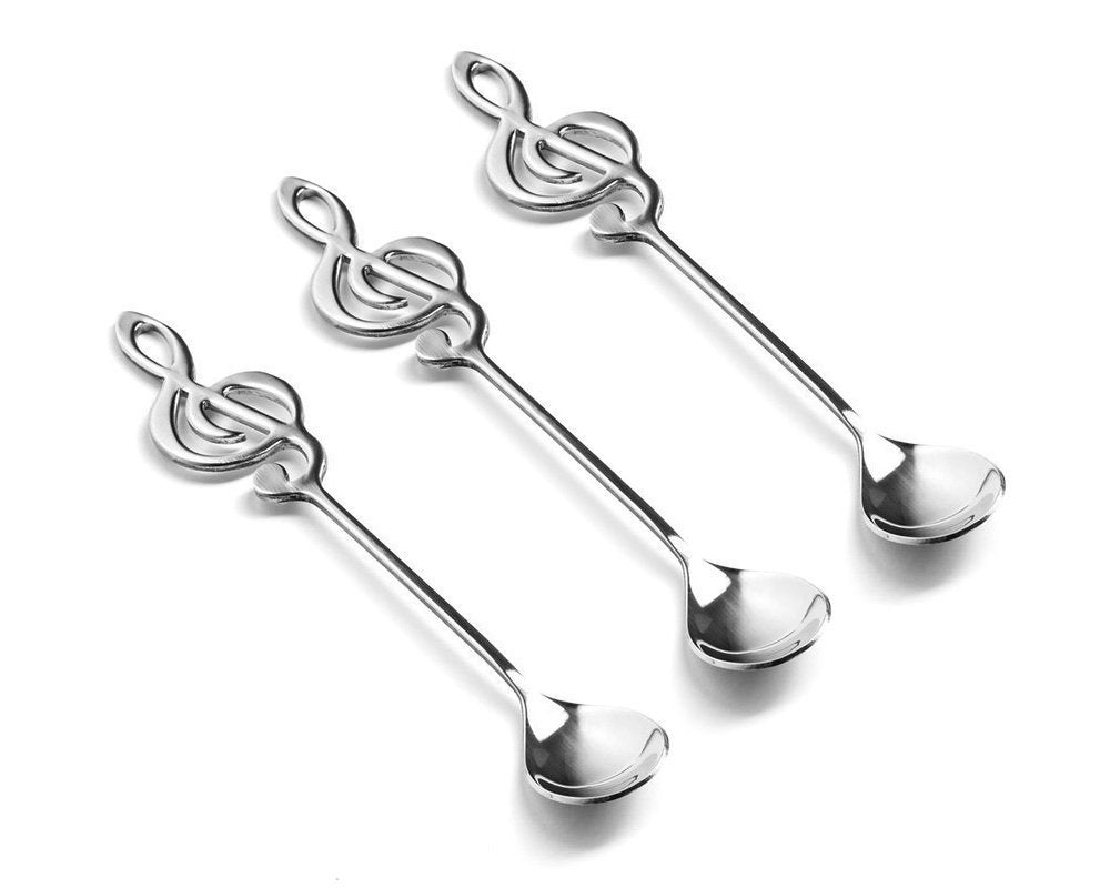 Metāla tējas karotes MUSIC CLEF 3 gab SILVER