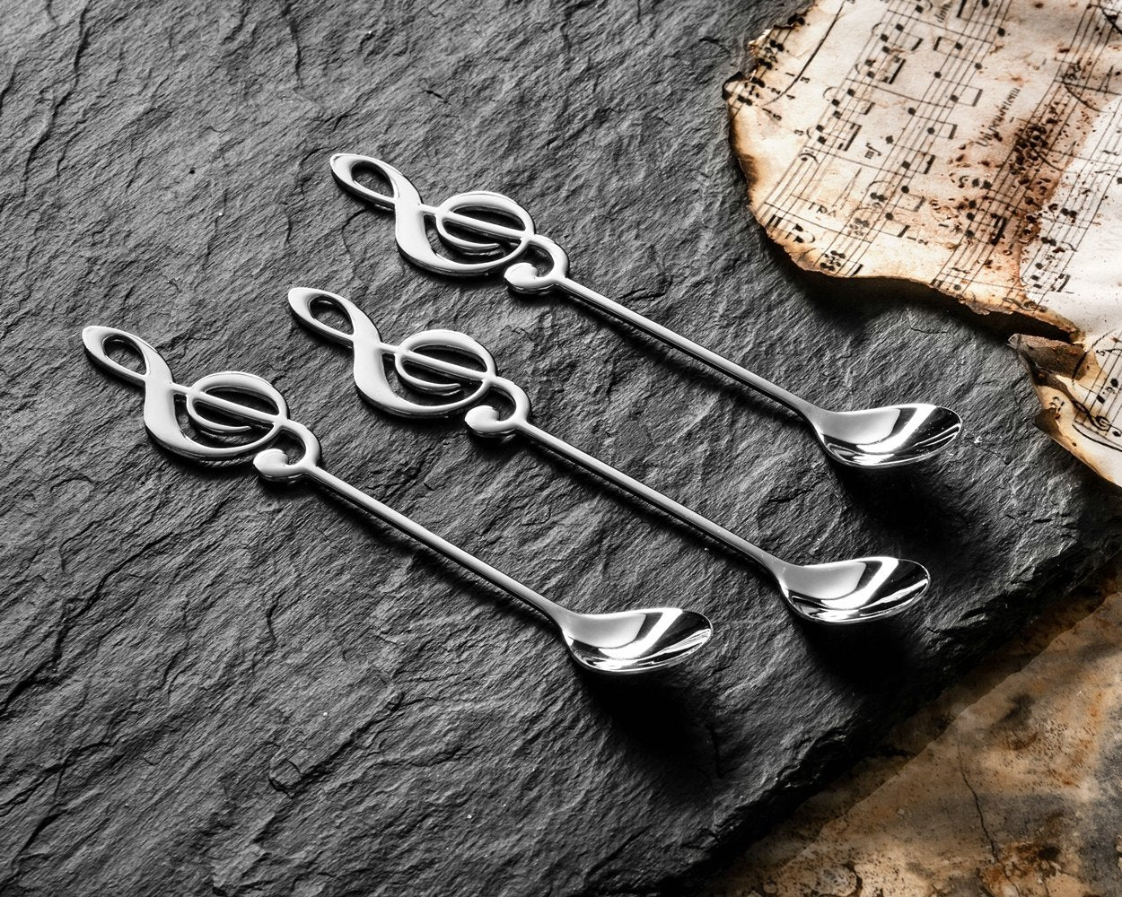 Metāla tējas karotes MUSIC CLEF 3 gab SILVER