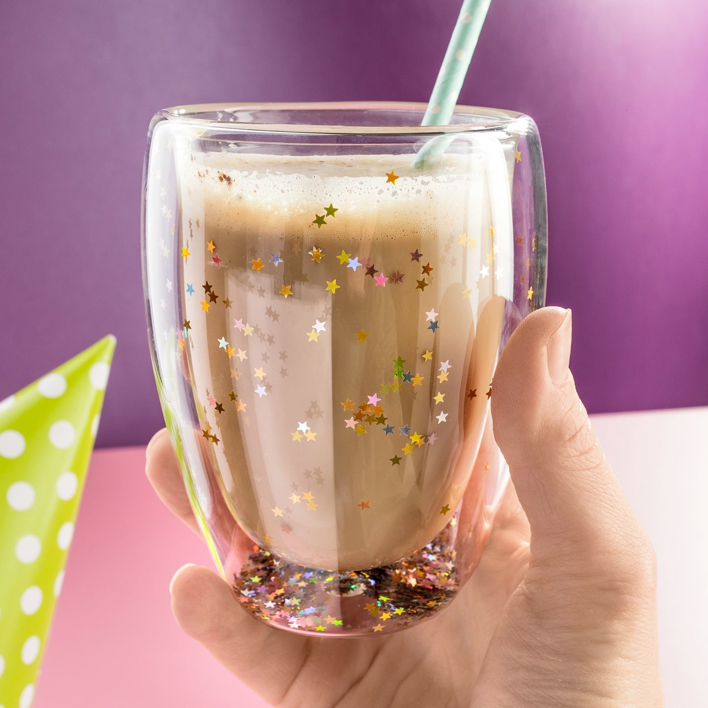 Glitter zvaigžņota glāze - dubultsiena