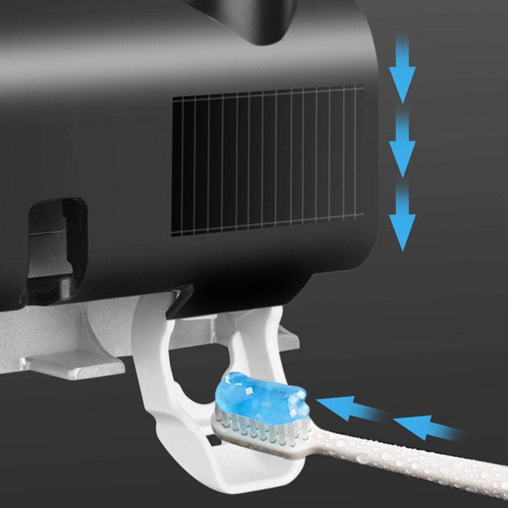 Zobu birstes turētājs ar UV sterilizatoru un zobu pastas dozatoru, piestiprināms pie sienas