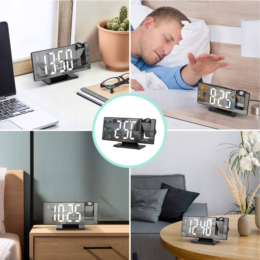 Elektroniskais pulkstenis, modinātājs ar LED projektoru